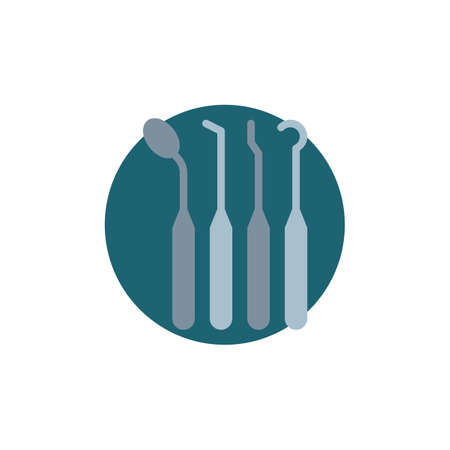 Dentist tools flat icon. Round colorful button, Dental medical equipment circular vector sign. Flat style designのイラスト素材