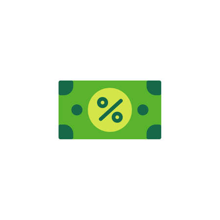 Money bill with percent flat icon, vector sign, Percentage money colorful pictogram isolated on white. Bank, Financial and investment symbol illustration. Flat style designのイラスト素材