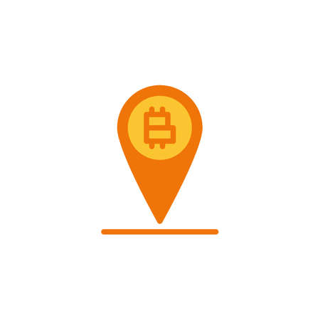Bitcoin and map marker flat icon, vector sign, Bitcoin location pin colorful pictogram isolated on white. Symbol illustration. Flat style designのイラスト素材