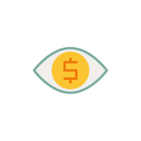 Money viewer flat icon, vector sign, Human eye with dollar colorful pictogram isolated on white. Symbol illustration. Flat style designのイラスト素材