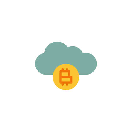 Bitcoin cloud flat icon, vector sign, Cryptocurrency cloud mining colorful pictogram isolated on white. Symbol illustration. Flat style designのイラスト素材