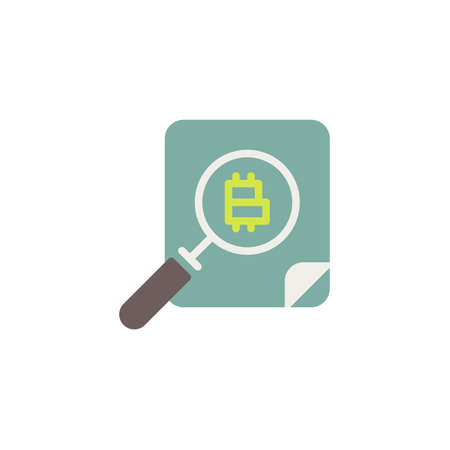 Bitcoin and magnifying glass flat icon, Cryptocurrency money search vector sign, colorful pictogram isolated on white. Symbol illustration. Flat style designのイラスト素材