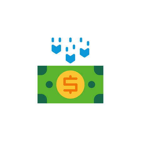 Dollar money decrease flat icon, Dollar rate falling vector sign, colorful pictogram isolated on white. Symbol illustration. Flat style designのイラスト素材