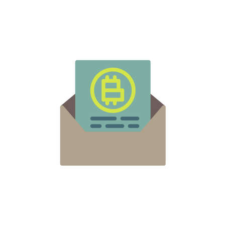 Bitcoin letter with envelope flat icon, vector sign, Bitcoin contract message colorful pictogram isolated on white. Symbol illustration. Flat style designのイラスト素材