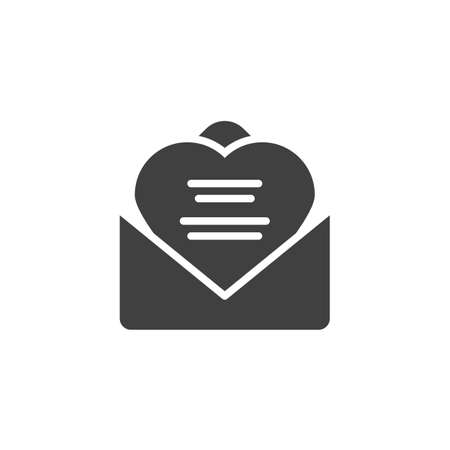 Received love letter vector icon. Wedding invitation card filled flat sign for mobile concept and web design. Open envelope letter with heart glyph icon. Symbol illustration. Vector graphicsのイラスト素材