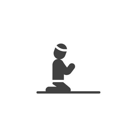 Muslim prayer vector icon. filled flat sign for mobile concept and web design. Islamic praying man glyph icon. Symbol illustration. Vector graphicsのイラスト素材
