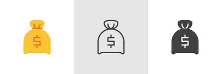 Dollar money bag icon. Line, glyph and filled outline colorful version, Money bag outline and filled vector sign. Savings symbol illustration. Different style icons set. Vector graphicsのイラスト素材