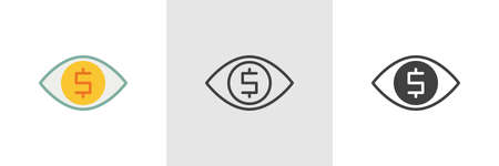 Money viewer icon. Line, glyph and filled outline colorful version, Human eye with dollar outline and filled vector sign. Symbol illustration. Different style icons set. Vector graphicsのイラスト素材