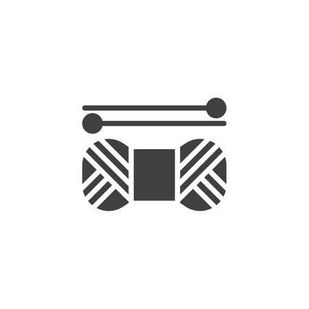 Yarn and knitting needles vector icon. filled flat sign for mobile concept and web design. Sewing needle and thread glyph icon. Symbol illustration. Vector graphicsのイラスト素材