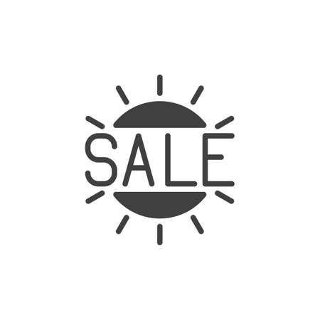 Summer sale lettering vector icon. filled flat sign for mobile concept and web design. Sun with sale text glyph icon. Symbol illustration. Vector graphicsのイラスト素材