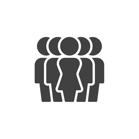 Woman leadership group vector icon. Teamwork, team leader filled flat sign for mobile concept and web design. Crowd of people glyph icon. Symbol illustration. Vector graphicsのイラスト素材
