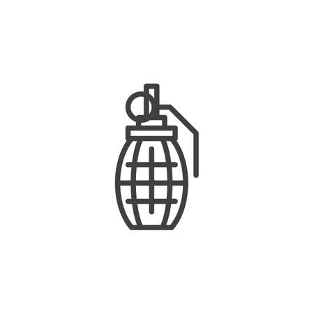 Hand grenade line icon. linear style sign for mobile concept and web design. Military frag grenade outline vector icon. Ammunition symbol illustration. Vector graphicsのイラスト素材