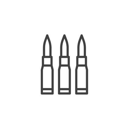 Three bullets line icon. linear style sign for mobile concept and web design. Military gun bullets outline vector icon. Symbol illustration. Vector graphicsのイラスト素材