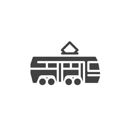 Tram train vector icon. filled flat sign for mobile concept and web design. Electric tram glyph icon. Transportation symbol illustration. Vector graphicsのイラスト素材