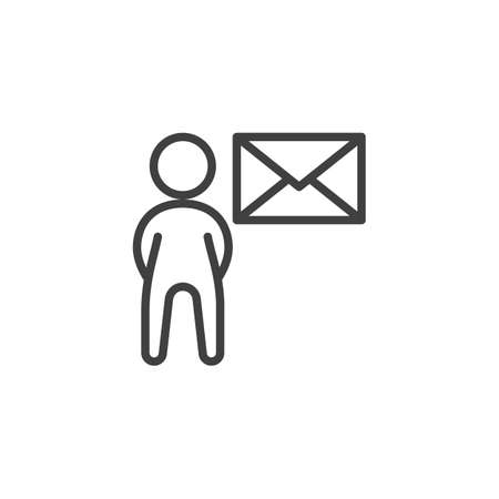User mail message line icon. Email Marketing linear style sign for mobile concept and web design. Man with envelope outline vector icon. Symbol illustration. Vector graphicsのイラスト素材