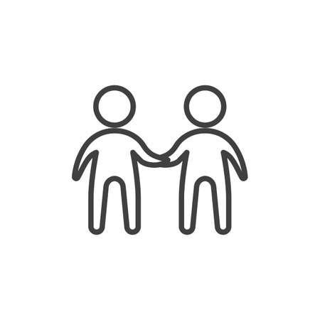 Two business people handshake line icon. Teamwork linear style sign for mobile concept and web design. Partnership outline vector icon. Symbol illustration. Vector graphicsのイラスト素材