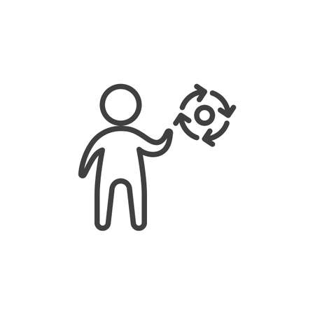 Man and rotation arrows line icon. linear style sign for mobile concept and web design. Management outline vector icon. Symbol illustration. Vector graphicsのイラスト素材