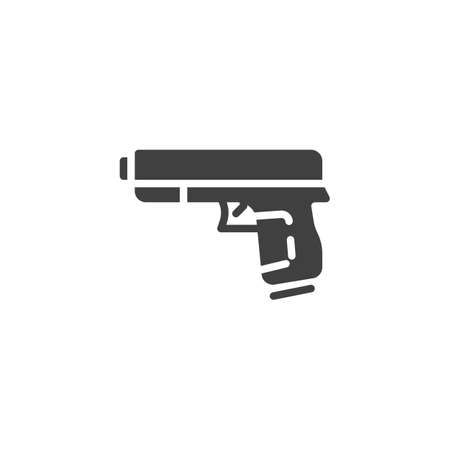 Gun, pistol vector icon. Hand Gun Weapon filled flat sign for mobile concept and web design. Military handgun glyph icon. Symbol illustration. Vector graphicsのイラスト素材
