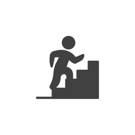 Upstairs vector icon. Man on stairs filled flat sign for mobile concept and web design. Career ladder glyph icon. Symbol illustration. Vector graphicsのイラスト素材