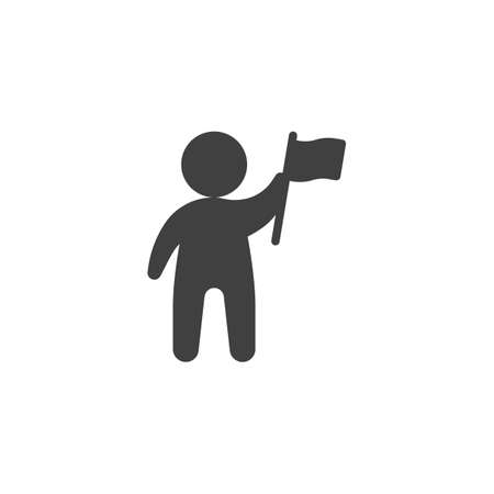 Man holding flag vector icon. filled flat sign for mobile concept and web design. Person with flag glyph icon. Success, Achievement symbol illustration. Vector graphicsのイラスト素材