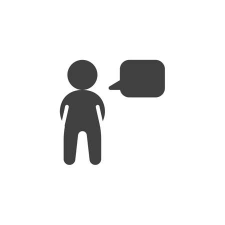 Man with speech bubble vector icon. filled flat sign for mobile concept and web design. Person speak glyph icon. Symbol illustration. Vector graphicsのイラスト素材