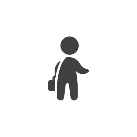 Man with briefcase vector icon. Businessman with suitcase filled flat sign for mobile concept and web design. Person with portfolio glyph icon. Symbol illustration. Vector graphicsのイラスト素材