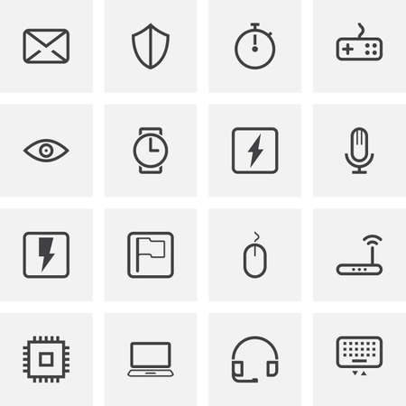 Computer universal line icons set. linear style symbols collection, outline signs pack. vector graphics. Set includes icons as email, keyboard, bookmark, mouse, router, laptop, chip, security shieldのイラスト素材