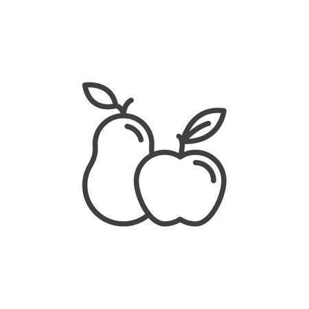 Apple and pear line icon. linear style sign for mobile concept and web design. Pear and apple with leaf outline vector icon. Symbol illustration. Vector graphicsのイラスト素材
