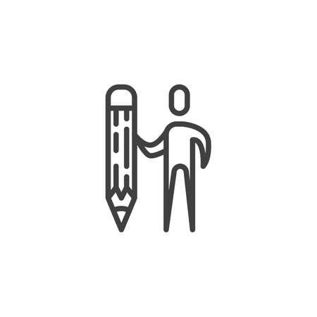 Man with pencil line icon. linear style sign for mobile concept and web design. Human with pen outline vector icon. Symbol illustration. Vector graphicsのイラスト素材