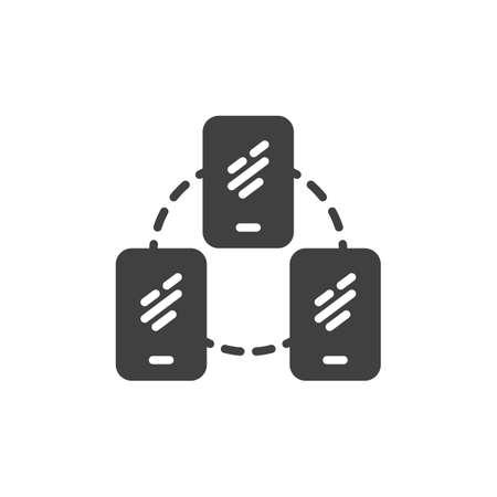Mobile phone server connection vector icon. filled flat sign for mobile concept and web design. Connected smartphones devices glyph icon. Symbol illustration. Vector graphicsのイラスト素材