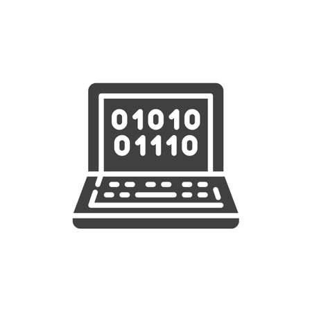Computer Binary Code vector icon. filled flat sign for mobile concept and web design. Laptop coding glyph icon. Symbol illustration. Vector graphicsのイラスト素材