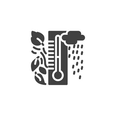 Autumn thermometer vector icon. filled flat sign for mobile concept and web design. Thermometer with cloud, rain, leaves glyph icon. Forecast weather symbol illustration. Vector graphicsのイラスト素材
