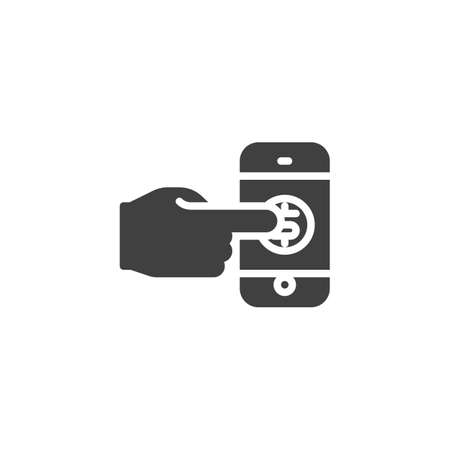 Mobile payment vector icon. filled flat sign for mobile concept and web design. Hand push dollar button on smartphone screen glyph iconのイラスト素材