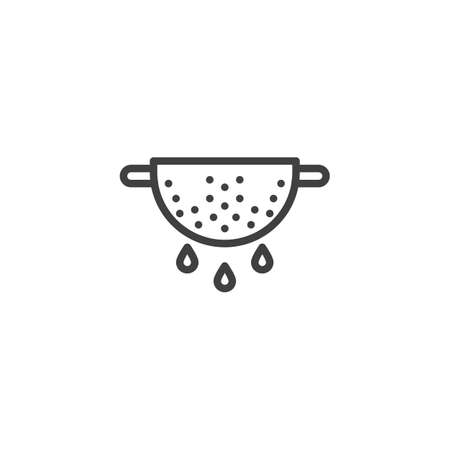 Colander line icon. Cooking instructions linear style sign for mobile concept and web design. Strainer outline vector icon. Symbol, illustration. Vector graphicsのイラスト素材