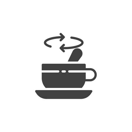Tea stirring with spoon vector icon. filled flat sign for mobile concept and web design. Cup of tea with spoon stir sugar glyph icon. Symbol, logo illustration. Vector graphicsのイラスト素材