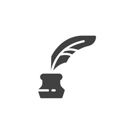 Quill And Ink Bottle vector icon. filled flat sign for mobile concept and web design. Feather Ink glyph icon. Symbol, logo illustration. Vector graphicsのイラスト素材