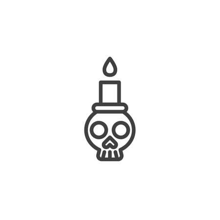 Skull with candle line icon. linear style sign for mobile concept and web design. Halloween skull outline vector icon. Symbol, illustration. Vector graphicsのイラスト素材