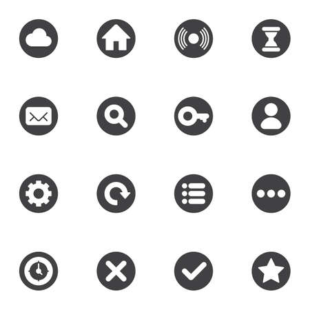 Web UI vector icons set, modern solid symbol collection, filled style pictogram pack. Signs, logo illustration. Set includes icons as cloud, home, disc, hourglass, email, search, key, user settingsのイラスト素材