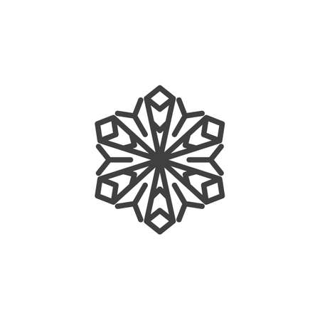 Snowflake shape line icon. linear style sign for mobile concept and web design. Christmas snowflake outline vector icon. Symbol, logo illustration. Vector graphicsのイラスト素材