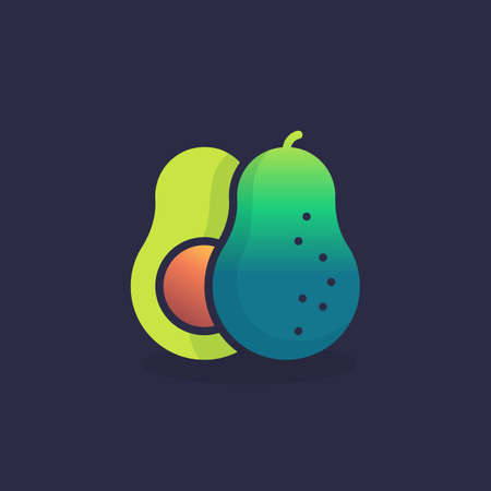 Avocado whole and slice flat icon, vector sign, colorful pictogram. Symbol, logo illustration. Flat style designのイラスト素材