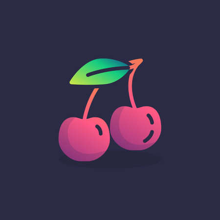 Cherry with leaf flat icon, vector sign, colorful pictogram. Symbol, logo illustration. Flat style designのイラスト素材