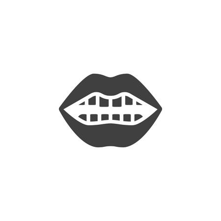 Human mouth icon. filled flat sign for mobile concept and web design. Mouth with lips and teeth glyph icon.のイラスト素材