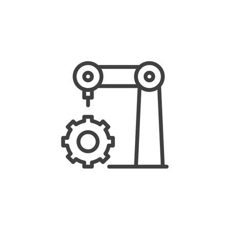 Robot arm and gear line icon. linear style sign for mobile concept and web design. Robotic assembly outline vector icon. Symbol, logo illustration. Vector graphicsのイラスト素材