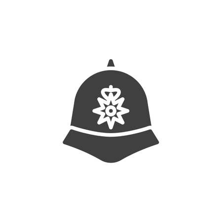 British police helmet vector icon. filled flat sign for mobile concept and web design. Police cap glyph icon. Police uniform symbol,  illustration. Vector graphicsのイラスト素材