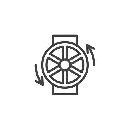 Valve open arrows line icon. linear style sign for mobile concept and web design. Pipe with valve close outline vector icon. Symbol,  illustration. Vector graphicsのイラスト素材