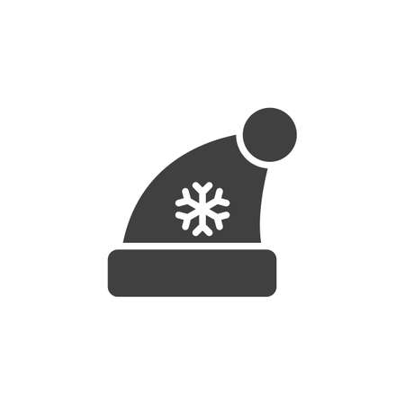 Christmas hat vector icon. filled flat sign for mobile concept and web design. Winter hat with snowflake glyph icon. Symbol,  illustration. Vector graphicsのイラスト素材