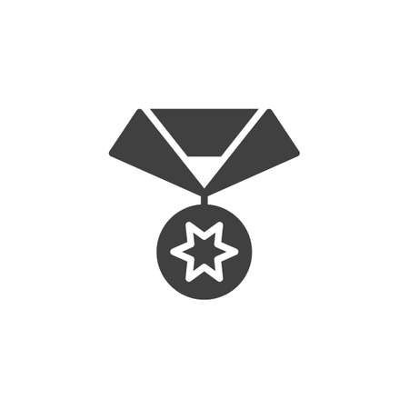 Star medal vector icon. filled flat sign for mobile concept and web design. Medal reward glyph icon. Symbol,  illustration. Vector graphicsのイラスト素材