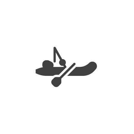 Boat with fishing rod vector icon. filled flat sign for mobile concept and web design. Fishing boat glyph icon. Symbol, logo illustration. Vector graphicsのイラスト素材