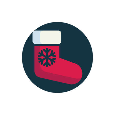 Xmas decoration sock flat icon. Round colorful button, Christmas sock with snowflake circular vector sign. Flat style designのイラスト素材