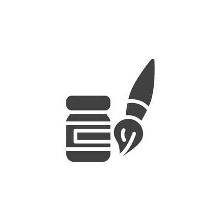 Paint bottle and brush vector icon. filled flat sign for mobile concept and web design. Paintbrush and paint glyph icon. Symbol, logo illustration. Vector graphicsのイラスト素材